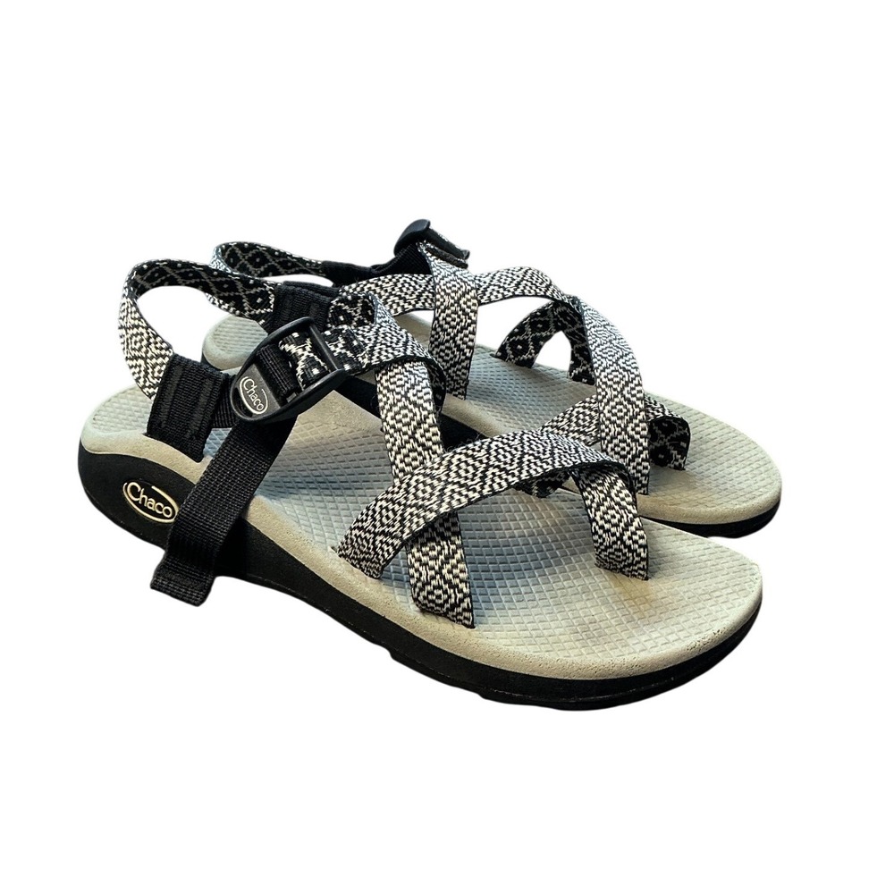 Chaco Z/Cloud 2 Womens Sandals Black White Geometric Strappy Toe Loop Size 8